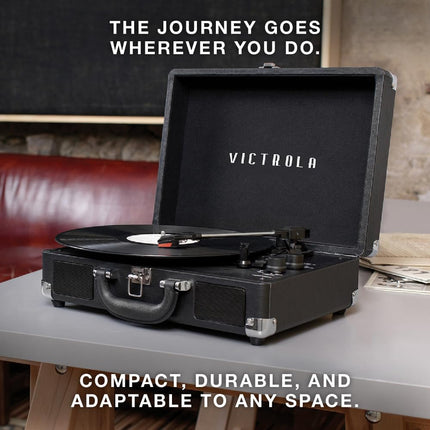 Platine vinyle portable Victrola Journey Bluetooth – avec haut-parleurs intégrés, platine 3 vitesses, sortie RCA, prise casque (marron foncé)