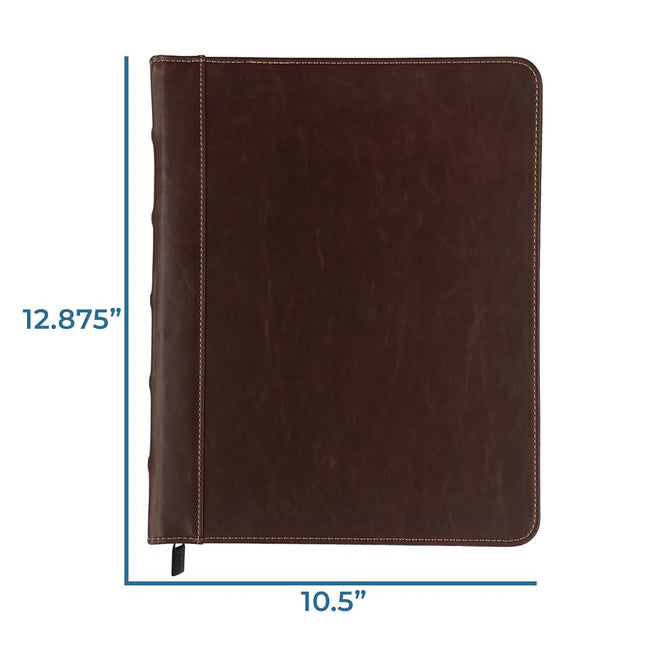 Samsill Vintage Hardback 3 Ring Binder - Faux Brown Leather Organizer with Zipper Closure, 1-Inch Rings, and Contrast Stitching - Professional Planner Binder for Letter Size 8.5 x 11 Documents