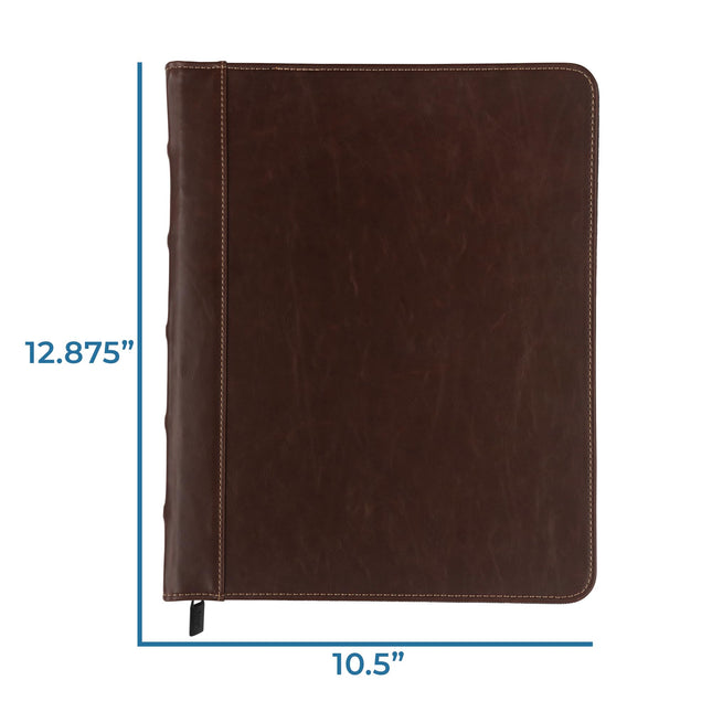 Archivador Samsill Vintage de Tapa Dura con 3 Anillas - Organizador de Polipiel Marrón con Cierre de Cremallera, Anillas de 2,5 cm y Costuras de Contraste - Archivador Organizador Profesional para Documentos de Tamaño Carta 21,59 x 27,94 cm
