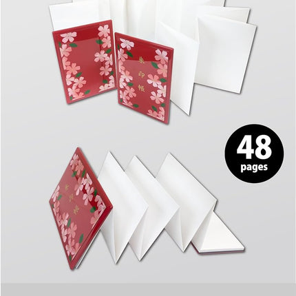 Btale Japanese Goshuincho Stamp Book [Accordion Style] - Authentic Handmade Japanese Paper Notebook for Japan Travel Essentials, Temple & Shrine Stamps, Journal & Keepsake Gift (Ouka Red 48pages)