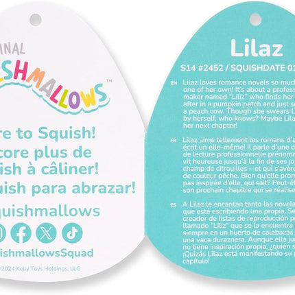 Squishmallows Original Vaca Melocotón Lilaz de 8 Pulgadas - Peluche Oficial de Otoño de Jazwares - Juguete de Peluche Suave y Achuchable de Sidra Coleccionable - ¡Añádelo a Tu Equipo - Regalo para Niños y Niñas