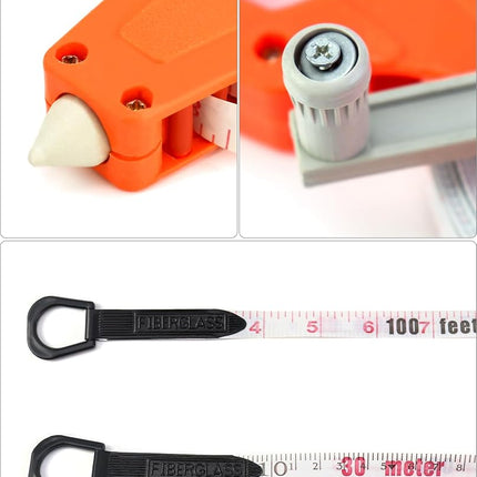 QWORK Open Reel Dual Sided Fiberglass Tape Measure, 4 Pack 1/2" x 100' Measures for Engineer, Orange