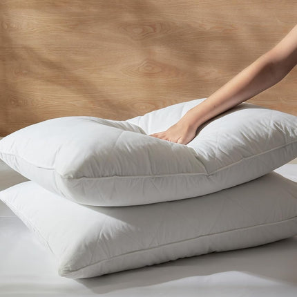 Three Geese White Goose Feather Polyester Bed Pillows Standard Size Set of 2- Soft 600 Thread Count 100% Cotton, Medium Firm,Soft Support Surround Fill Polyester (Standard Size:Pack of 2)
