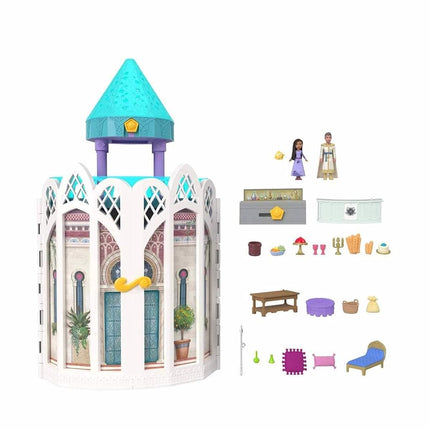 Disney Wish Rosas Castle Dollhouse Playset with 2 Posable Mini Dolls, Star Figure, 20 Accessories, Light-Up Projection Dome & More, HPX38