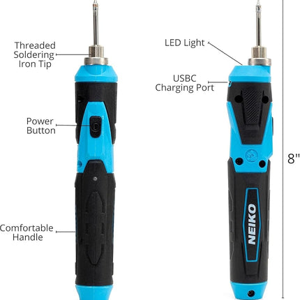 NEIKO 40421A Wireless Soldering Tool, Mini USB Rechargeable Solder Iron Pen, Rapid Heat 356-750°F (180-400°C), Electrical Soldering Set, LED, 4V Lithium-Ion Battery, Cordless Design