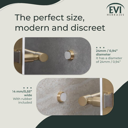 EVI Herrajes Wall Mounted Door Stop,Matte Brass - White Rubber,24x14mm,I-205/24-BMT