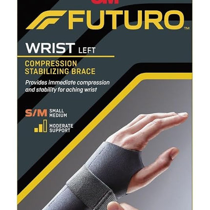 Futuro Energizing Wrist Support, Left Hand, Small/Medium, Black, Moderate Stabilizing Support