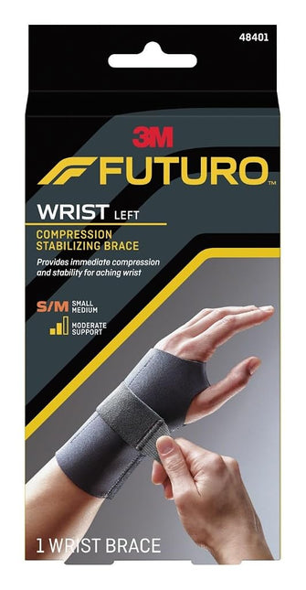 Futuro Energizing Wrist Support, Left Hand, Small/Medium, Black, Moderate Stabilizing Support