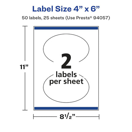 Avery Glossy White Oval Labels with Sure Feed, 4" x 6", 50 Glossy White Labels, Print-to-The-Edge, Permanent Label Adhesive, Laser/Inkjet Printable Labels