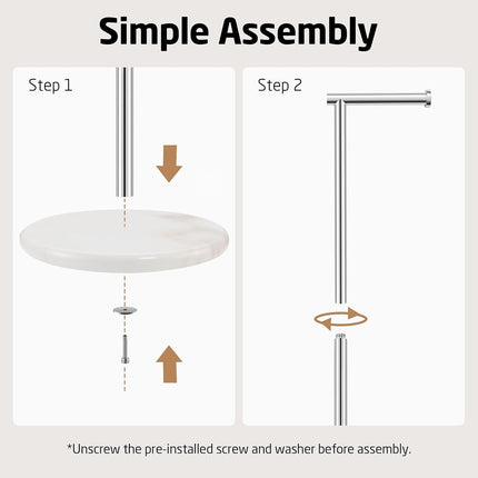 KES Chrome Free Standing Toilet Roll Holder with Natural Marble Base, Bathroom Floor Standing Toilet Paper Holder Toilet Roll Stand, 18/8 Stainless Steel Polished Finish, BPH284S1