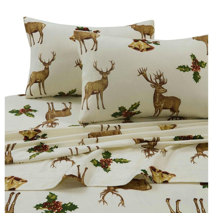 Tribeca Living PLRE170SHEETCK Parure de draps en flanelle à motif de wapiti, poches profondes, très grand lit
