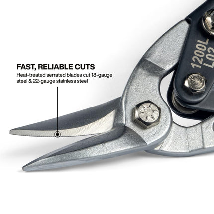 Klein Tools 80198 Aviation Snips Kit, Left and Right Metal Shears Set, 18 Gauge Steel Cutting, Serrated Blades, Self-Open Lock, Professional Tin Snips