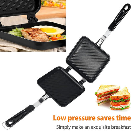 Abizarch Grilled Sandwich Maker, Camping Toastie Maker, Stove top Panini Press Pan with Non-Stick Plates, Double Sided Hot Toasted Sandwich Maker Breakfast Frying Pan for Outdoors Camp Home Kitchen