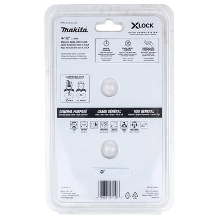 Makita E-07222 X-Lock 4-1/2" Turbo Rim Diamond Blade for Masonry Cutting, 2/pk