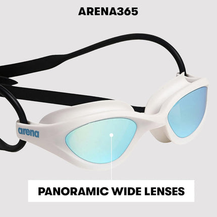 ARENA Gafas de natación unisex 365 para nadadores de fitness, cómodas, antivaho, diseño hermético, lentes de espejo para nadar a crol para hombres y mujeres, azul espejo/blanco/negro