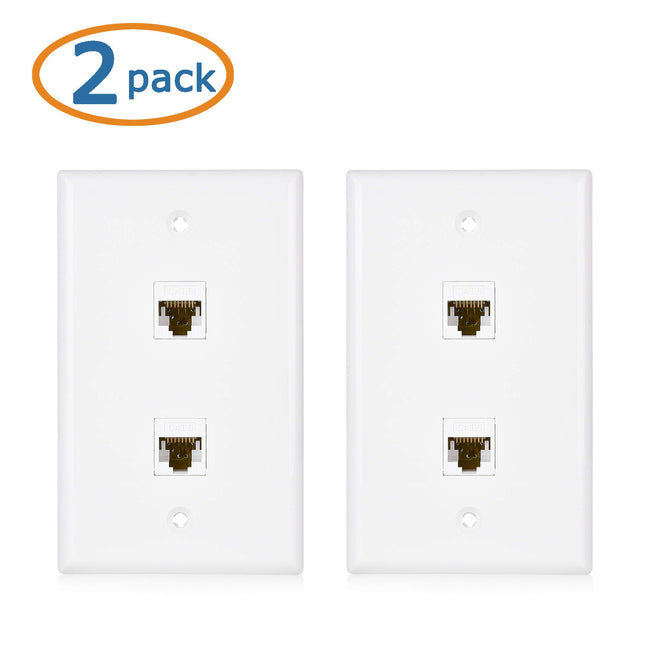 Cable Matters Paquete de 2 Placas de Pared con Conector Keystone de 2 Puertos con Inserto Cat 6 en Blanco