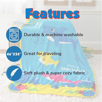 Franco Baby Shark Kids Bedding Super Soft Silk Touch Throw, 40 in x 50 in, (Official Licensed Product)