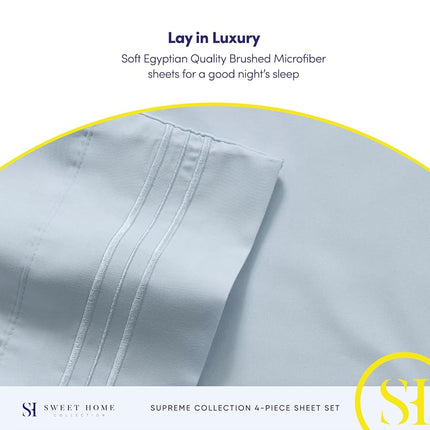 Sweet Home Collection Luxury Bedding Set with Flat, Fitted Sheet, 2 Pillow Cases, Microfiber, Light Blue, Full