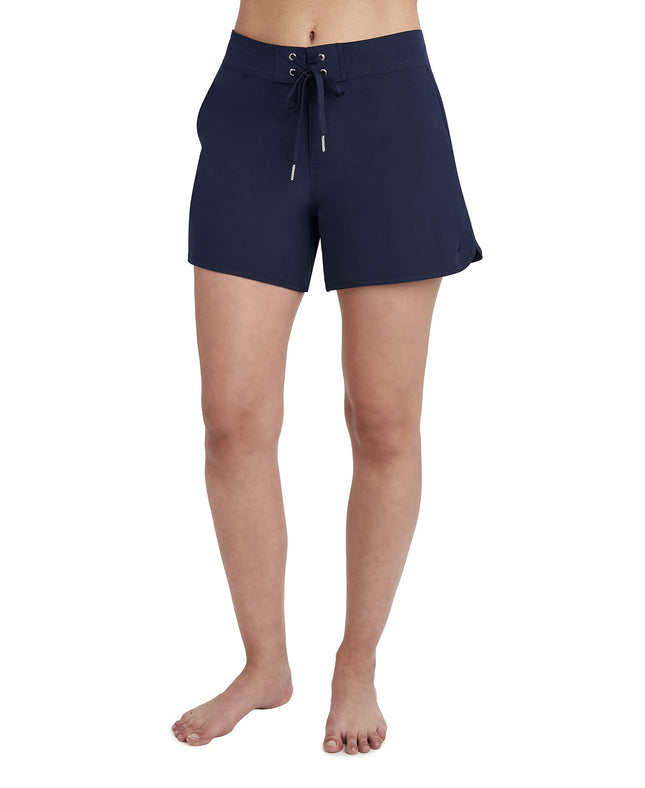 Nautica Women's Solid 4 1/2" Core Stretch Boardshort with Adjustable Waistband Cord, Deep Sea, X-Large
