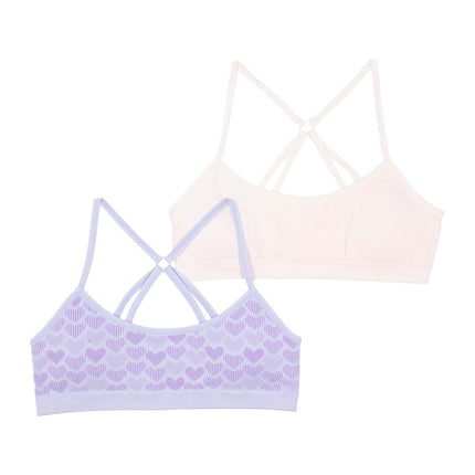 Sujetador Hanes ComfortFlex Fit sin costuras Racerback 2 unidades para niña, morado corazón/beige claro, grande