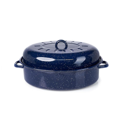 IMUSA USA Rôtissoire ovale couverte en émail moucheté bleu style vintage traditionnel 18 po