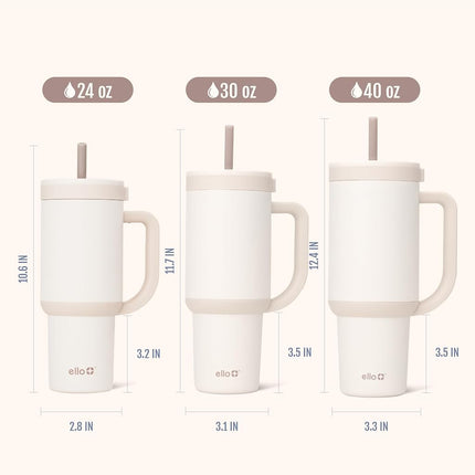 Ello Oasis 24 oz Tumbler with Handle & Retracting Straw | Reusable Insulated Stainless Steel Cup 100% Leakproof, Gifts for Teens Women Men | Keeps Cold for 24 Hours, Cup Holder Friendly, Cream Tonal