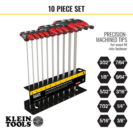 Klein Tools VJTH910E SAE Journey T-Handle 10 Piece Set with Stand, 9"
