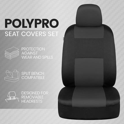 BDK PolyPro Car Seat Covers Front Set in Charcoal on Black – 2 Front Seat Covers for Cars, Easy to Install Car Seat Cover Set, Car Accessories for Auto Trucks Van SUV