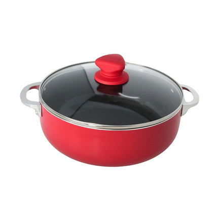 Marmite en aluminium rouge IMUSA de 3,2 pintes avec revêtement antiadhésif en céramique noire, couvercle en verre et poignées rivetées – Caldero allant au four pour la cuisine quotidienne