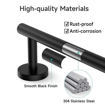 USHOWER Matte Black Bath Towel Bar, 30-Inch Towel Racks for Bathroom Wall-Mounted, SUS304 Stainless Steel Towel Rod (Total Length 32-Inch)
