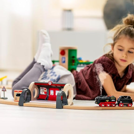 BRIO World 33884 Battery Powered Steam Locomotive Toy Train Engine with Refillable Water Tank, Cool-Touch Realistic Steam & Headlights, Fits BRIO Wooden Railway Track, Ages 3+