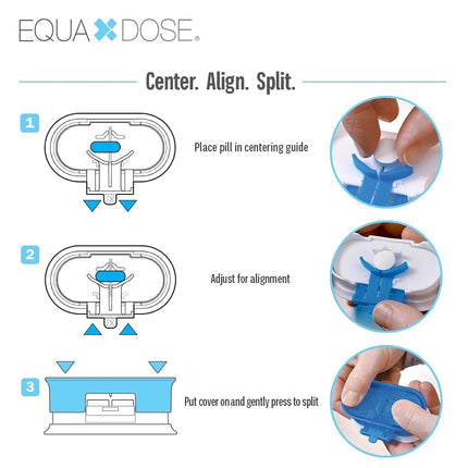 EQUADOSE The Pill Cutter V2. A New Kind of Pill Splitter with Double Stainless Steel Blades and a Centering Device. Great for Cutting Tablets for You and Your Pet.