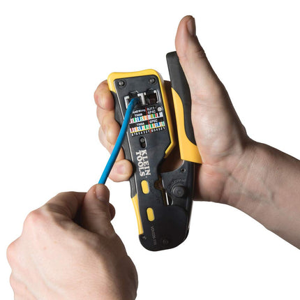 Klein Tools VDV226-110 Ratcheting Modular Data Cable Crimper/Wire Stripper/Wire Cutter for RJ11/RJ12 Standard, RJ45 Pass-Thru Connectors
