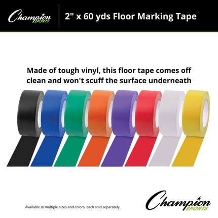 Champion Sports Vinyl Tape, 2” Wide x 60 yards Long, Blue - Durable Floor Marking Tape for Social Distancing, School, Gyms, Restaurants - Tough Floor Tape for Heavy Foot Traffic and Equipment