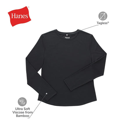 Hanes Womens Comfort Fit Scrubs Underscrub, Supersoft Viscose from Bamboo Long Sleeve Shirt, New Ebony, XXL