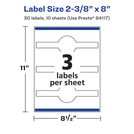 Avery Glossy White Cigar Labels with Sure Feed, 2-3/8" x 8", 30 Glossy White Labels, Permanent Label Adhesive, Laser/Inkjet Printable Labels