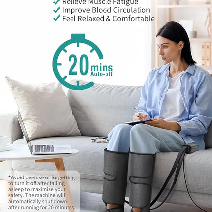 Masseur de jambes Nekteck avec compression d'air pour la circulation et la relaxation, appareil de massage des pieds et des mollets avec télécommande, 2 modes, 3 intensités, enveloppes de jambes réglables pour la maison et le bureau