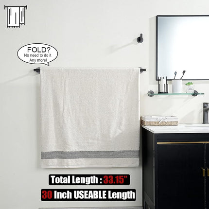 JQK Oil Rubbed Bronze Towel Bar, 33 Inch 304 Stainless Steel Thicken 0.8mm Towel Rack Bathroom, Towel Holder ORB Wall Mount, Useable Length 30 Inch 2 Pack, TB110L30-ORB-P2