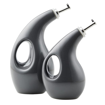 Rachael Ray Vajilla Cerámica Botella Dispensadora de Aceite de Oliva Virgen Extra y Vinagre, Juego de 2 Piezas, Gris