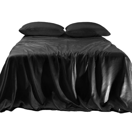 Elegant Comfort Luxurious 4-Piece Silky Satin Sheet Set, Skin and Hair Friendly, Wrinkle, Fade, Stain Resistant with Deep Pockets Fitted Sheet, Cooling Soft Satin Sheet Set, Twin, Black