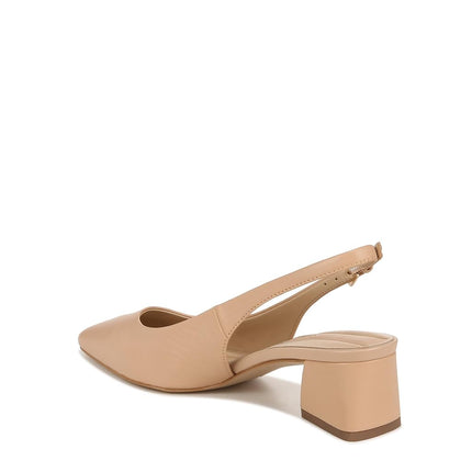 Franco Sarto Womens Racer Slingback Low Block Heel Pointed Toe Pump, Beige Nude Leather, 7 Wide