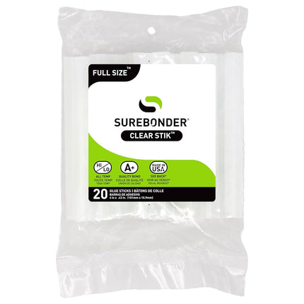 Surebonder Full-Size Hot Glue Sticks for Craft, DIY, and Repairs, All Purpose, All Temperature - 4-Inch Length - 20 Pack, Clear