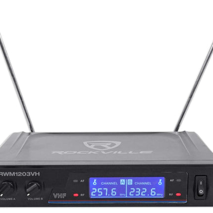 Système de microphone sans fil double Rockville RWM1203VH, 2 micros, VHF longue portée, son clair, affichage numérique, pour karaoké, scène, église, événements en direct