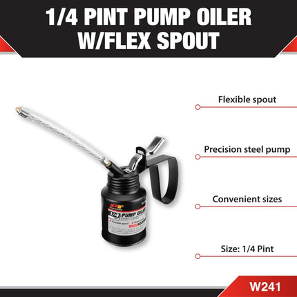 Performance Tool W241 Precision Steel Pump with Flexible Spout, Convenient 1/4 Pint Size for Easy Oil or Fluid Transfer