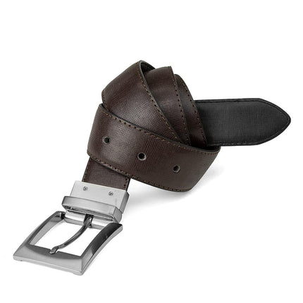 Steve Madden Men's Reversible Dress Casual Every Day Leather Belt, Black/Brown (Saffiano), 42
