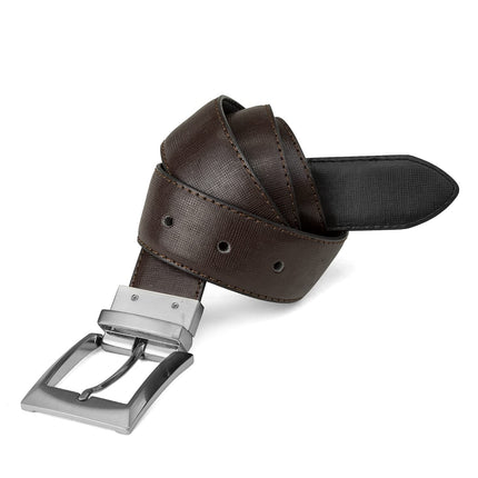 Steve Madden Men's Reversible Dress Casual Every Day Leather Belt, Black/Brown (Saffiano), 42
