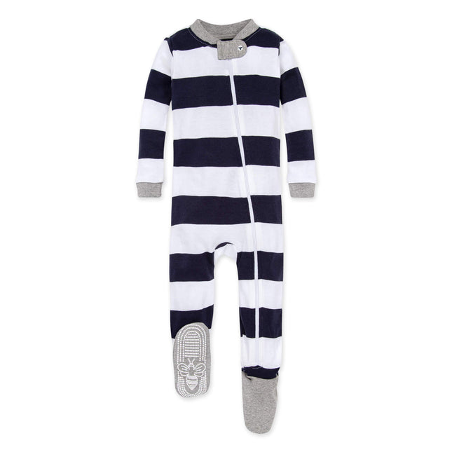 Burt's Bees Baby - Pijama con pies y cremallera para bebé niña, y juego de baberos de regalo, 100% algodón orgánico, diseño de rayas y elefantes, 18 meses