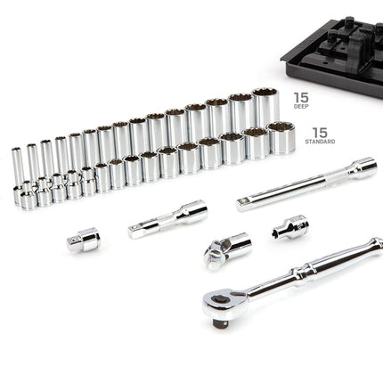 TEKTON 3/8 Inch Drive 12-Point Socket and Ratchet Set with Rails, 36-Piece (1/4-1 in.) | SKT13102