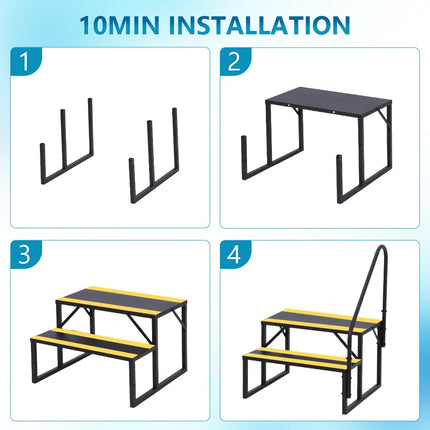 2 Step RV Stairs with Handrail, Hot Tub Steps Metal with Non-Skid Tapes, Portable Stairs Steps for RV, Mobile Home Stairs Travel Trailers, Camper, Hot Tub, Ground-Pool for Indoor & Outdoor