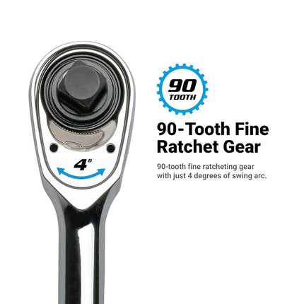 Capri Tools Fine 90-Tooth Ratchet Set, Ergonomic Soft Grip, 1/4, 3/8, 1/2 in. Drive, 3-Piece